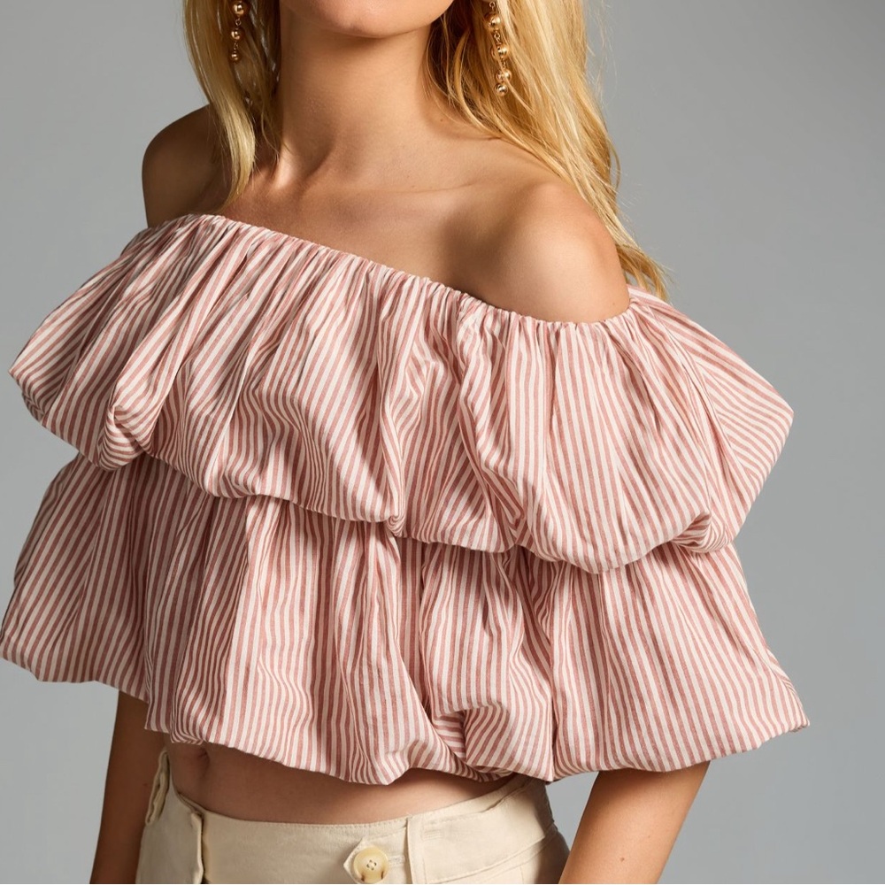By Anthropologie Off-the-Shoulder Bubble Top Neutral Motif Size 3X - Picture 2 of 5